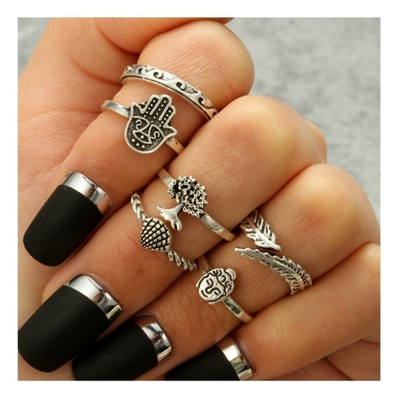 Jewelry - 6 PC Boho Beach Knuckle Ring Set Silver